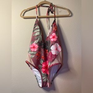 Victoria’s Secret PINK L Strappy Cut Out Caged One-piece Swimsuit Floral FINAL